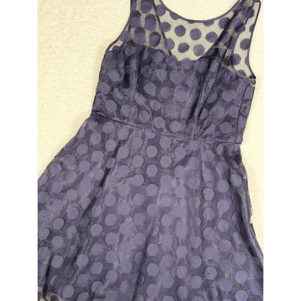 Betsey Johnson‎ Sz 12 Purple Polka Dot Mesh Fit and Flare Dress Sleeveless